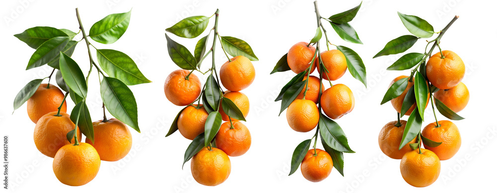 Set of Bitter oranges on twig with green leaves isolated on white transparent background, cut out png element. Set of Bitter oranges on twig with green leaves isolated on white transparent background, cut out png element.