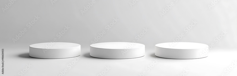 Minimalist White Product Display Podium with Three Round Platforms