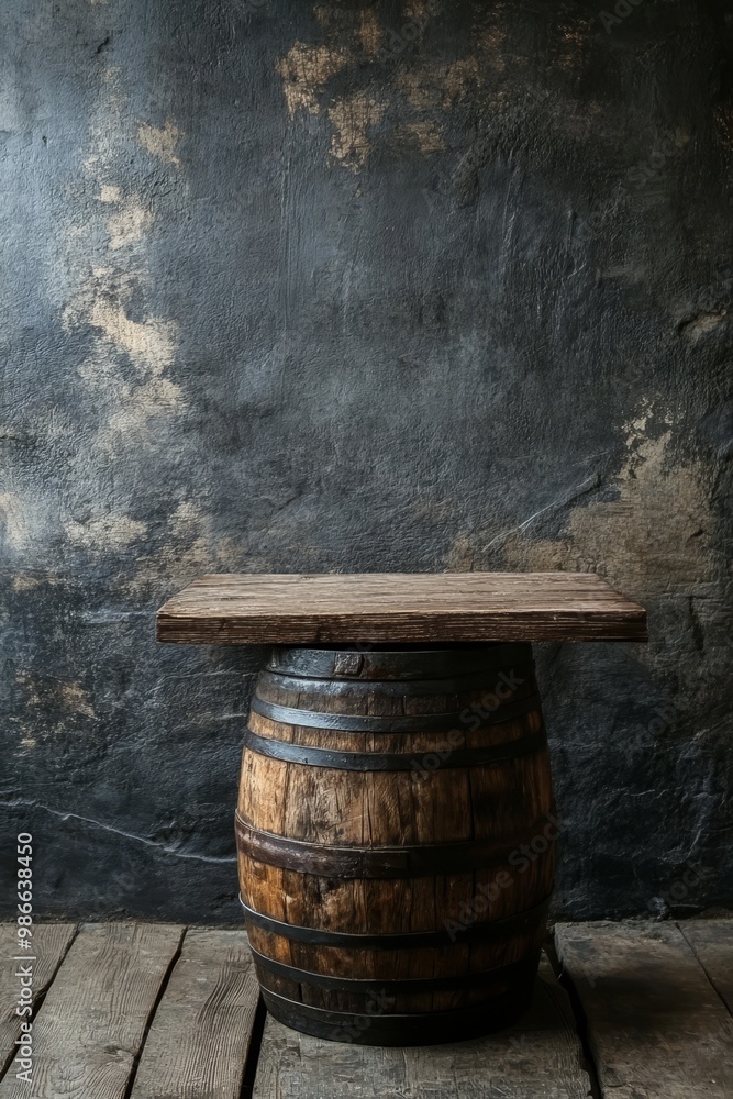 A spacious desk surrounded by rustic wooden barrels for a cozy workspace atmosphere A spacious desk surrounded by rustic wooden barrels for a cozy workspace atmosphere