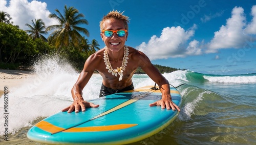person on the beach with surfboard