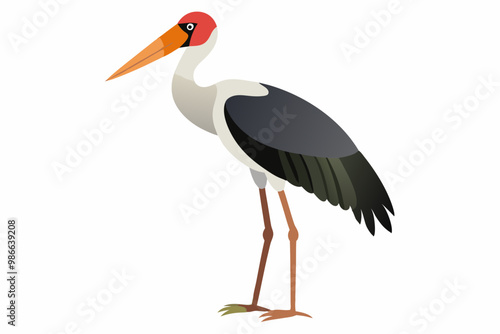 A striking vector art illustration of a Marabou Stork in the Savanna, highlighting its unique features . photo