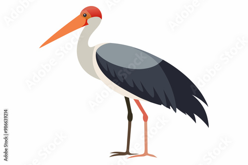 A striking vector art illustration of a Marabou Stork in the Savanna, highlighting its unique features .