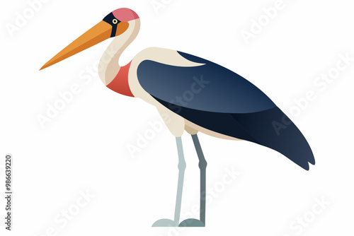 A striking vector art illustration of a Marabou Stork in the Savanna, highlighting its unique features .