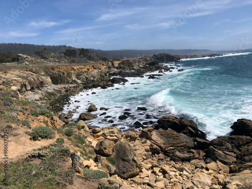 Crashing waves on the rocks in Mendocino County photo