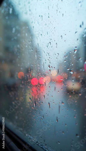 Wallpaper Mural A calming abstract wallpaper showcasing blurred raindrops on a window, with a softly blurred cityscape in the background, creating a serene atmosphere Torontodigital.ca