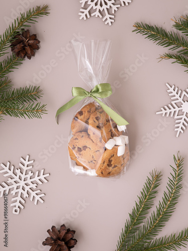 Cookies in a plastic bag with a butterfly ribbon, Cookie packaging.