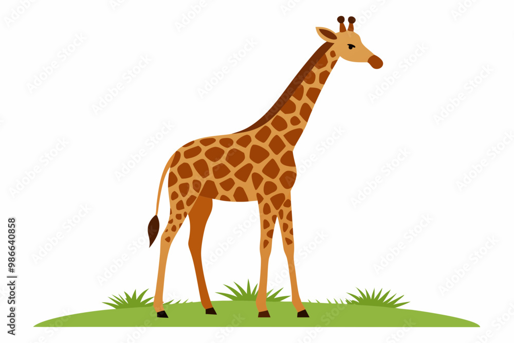 Obraz premium Elegant vector illustration of a Masai giraffe standing tall in the grasslands of the savanna. Perfect for wildlife-themed designs, educational materials, and African landscape projects.