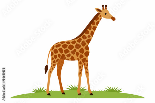 Elegant vector illustration of a Masai giraffe standing tall in the grasslands of the savanna. Perfect for wildlife-themed designs, educational materials, and African landscape projects. photo