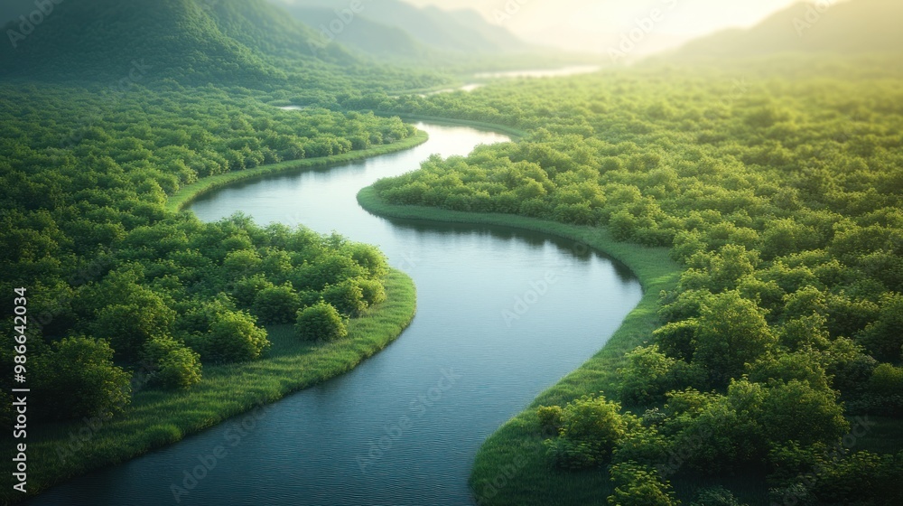Serene River Winding Through Lush Forest Serene River Winding Through Lush Forest