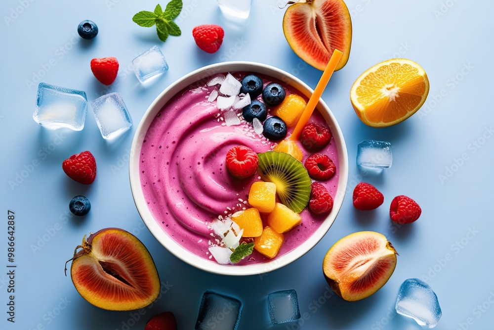Colorful Frozen Fruit Smoothie Bowls with Toppings and Ice Chunks Isolated on White Background Refreshing Beverage Delight Colorful Frozen Fruit Smoothie Bowls with Toppings and Ice Chunks Isolated on White Background Refreshing Beverage Delight