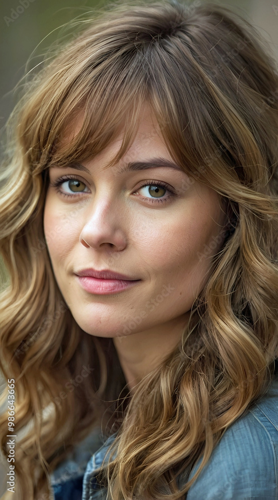 Closeup Portrait of a Woman With Soft Wavy Hair and a Gentle Smile in an Outdoor Setting With Natural Light Closeup Portrait of a Woman With Soft Wavy Hair and a Gentle Smile in an Outdoor Setting With Natural Light