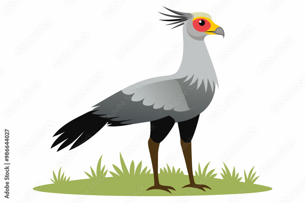 Detailed vector artwork of a Secretary Bird walking through the grasslands of the savanna. Ideal for wildlife designs, educational content, and African-themed nature projects. Detailed vector artwork of a Secretary Bird walking through the grasslands of the savanna. Ideal for wildlife designs, educational content, and African-themed nature projects.