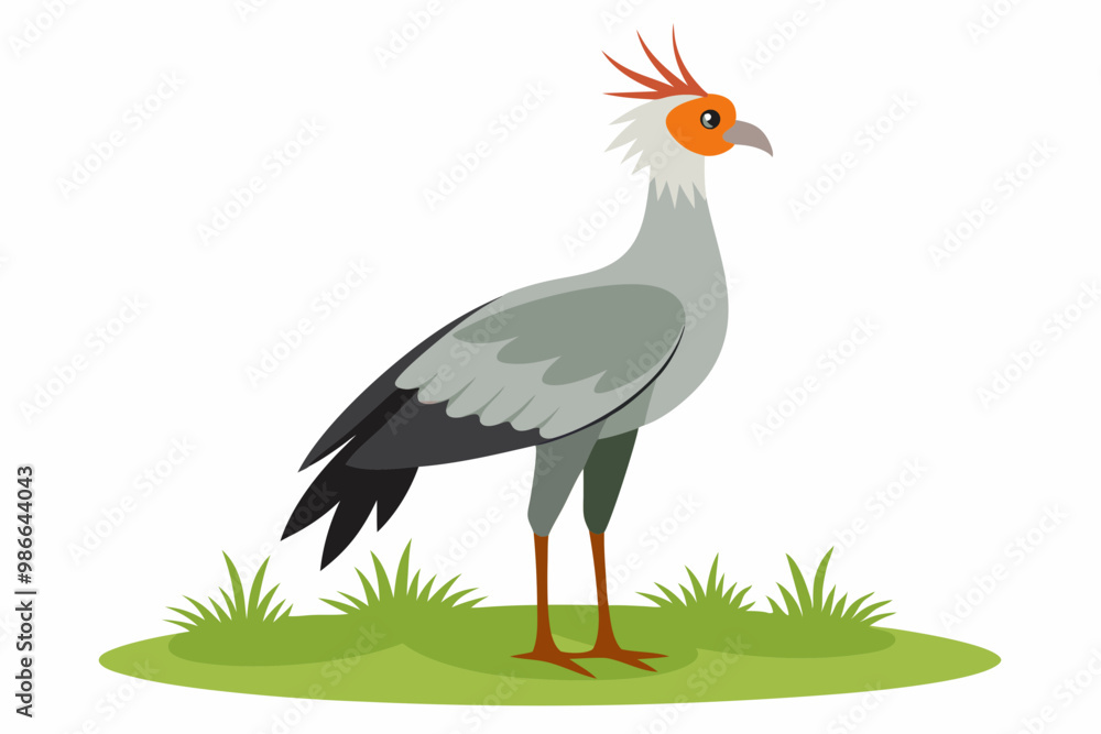 Obraz premium Detailed vector artwork of a Secretary Bird walking through the grasslands of the savanna. Ideal for wildlife designs, educational content, and African-themed nature projects.