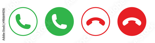 Vector Phone Call Icon Set. Answer And Decline Call Phone Button