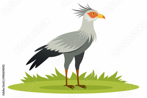 Detailed vector artwork of a Secretary Bird walking through the grasslands of the savanna. Ideal for wildlife designs, educational content, and African-themed nature projects. photo