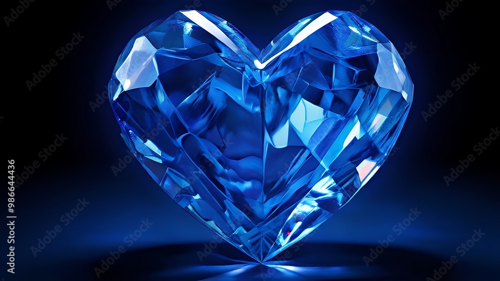 Fototapeta premium Blue Crystal Heart on Dark Background