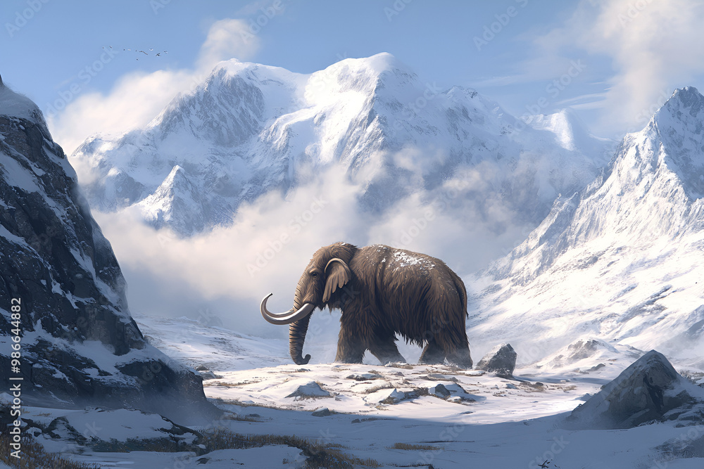 Woolly mammoth roaming the terrains of the ice age earth Stock ...