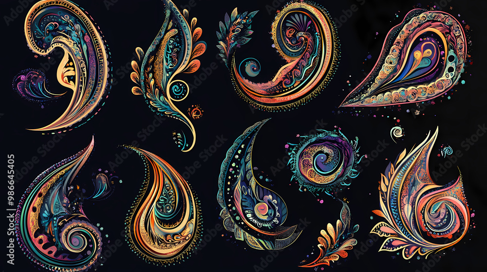 Paisley style elements : set. Paisley. Illustration Paisley style elements : set. Paisley. Illustration