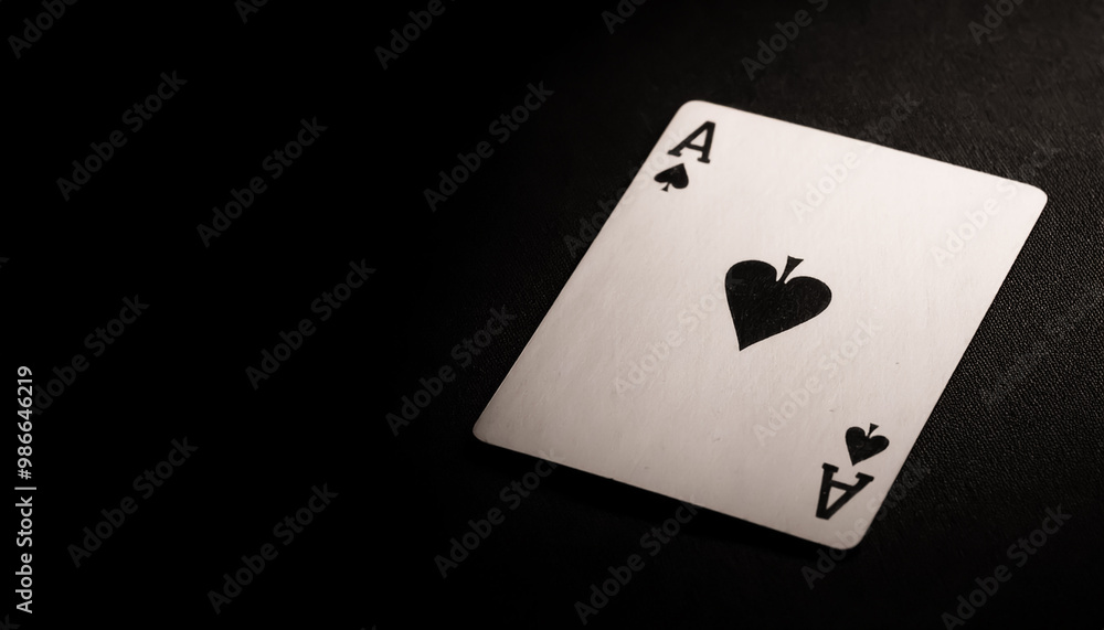 Playing cards, spade, A, ace, one, hole, placed, black background, close-up Playing cards, spade, A, ace, one, hole, placed, black background, close-up