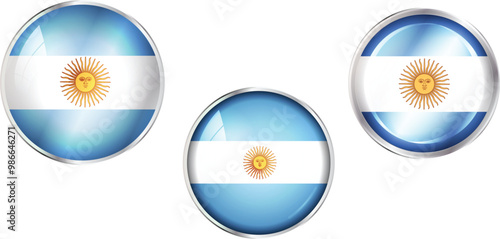 Round national flag pin of Argentina.Circular vector flag of Argentina