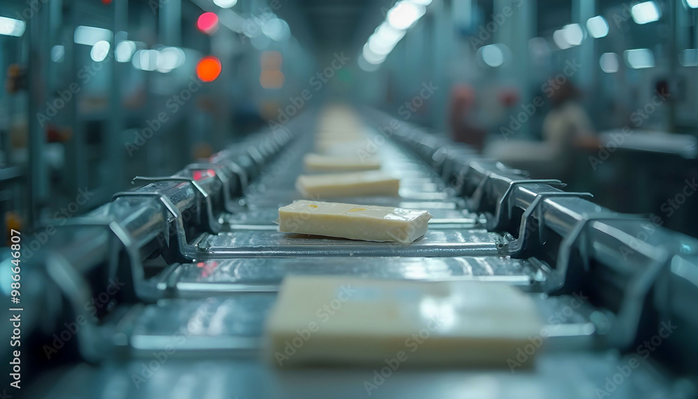 Close-up of an automatic conveyor belt showcasing a product in motion, highlighting the precision and efficiency of modern manufacturing processes. Close-up of an automatic conveyor belt showcasing a product in motion, highlighting the precision and efficiency of modern manufacturing processes.