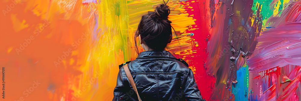 Fototapeta premium Augmented reality paint installation where realworld murals enhanced with digital layers of animated virtual paint that respond to user interaction