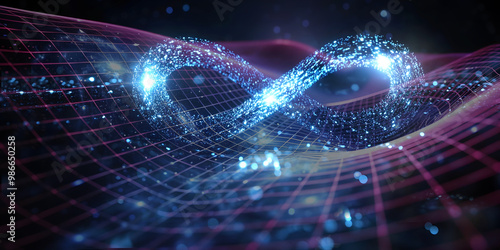 Infinity symbol merging with the matrix field - concept symbolising infinity as the matrix and the matrix is infinite
