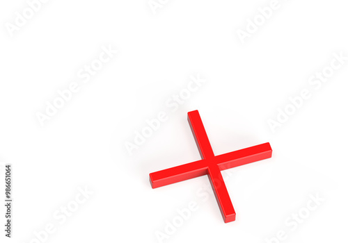 Red cancellation cross. 3d rendering on the web, Internet, gaming, games, PC, business, work. Transparent background. photo