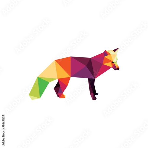 colorful fox illustration polygon vector. low poly abstract illustration of fox. fox illustration for kids animal book