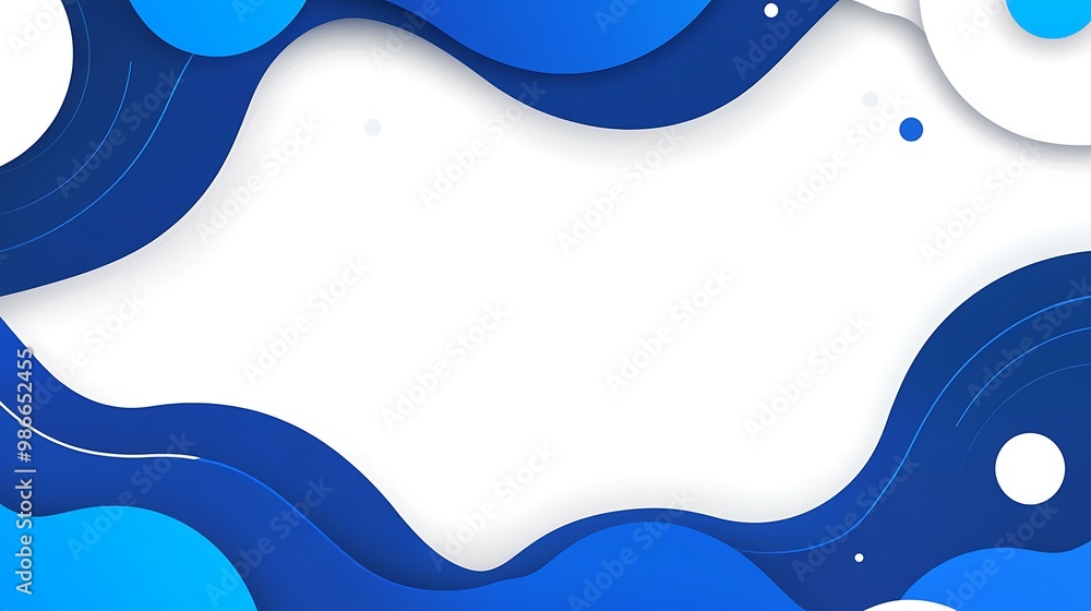 Abstract blue and white background with wavy shapes and copy space.