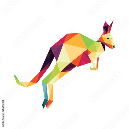 Kangaroo In Colorful Polygon Vector. Colorful abstract triangular logo of jumping kangaroo. kangaroo illustration for kids book animal