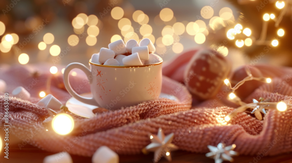 Cozy Hot Chocolate with Marshmallows and Festive Lights Cozy Hot Chocolate with Marshmallows and Festive Lights