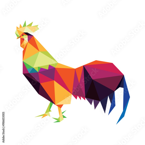 Rooster Cock In colorful polygonal low poly. cock colorful illustration graphic vector. good for kids animal book