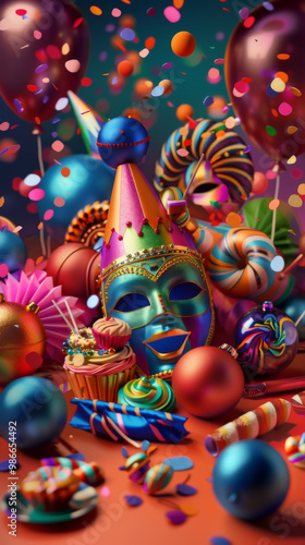 Carnival Party with Colorful Masks and Festive Decorations