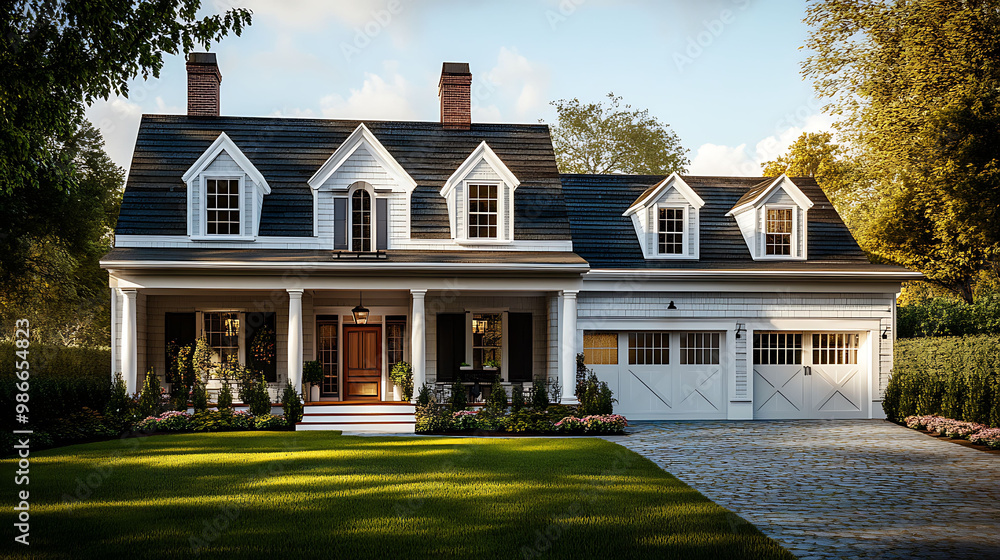 Cape Cod Revival house exterior design cozy front elevation traditional architecture comprehensive CAD map strength diagram accurate 2D dimensions welcoming entrance green lawn warm lobby and garage Cape Cod Revival house exterior design cozy front elevation traditional architecture comprehensive CAD map strength diagram accurate 2D dimensions welcoming entrance green lawn warm lobby and garage
