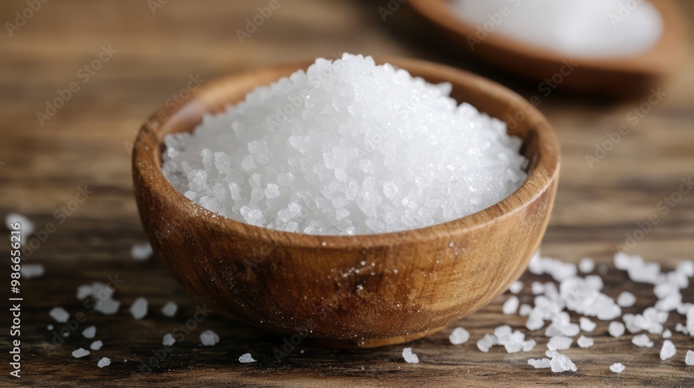 Wooden Bowl of Sea Salt Crystals Wooden Bowl of Sea Salt Crystals