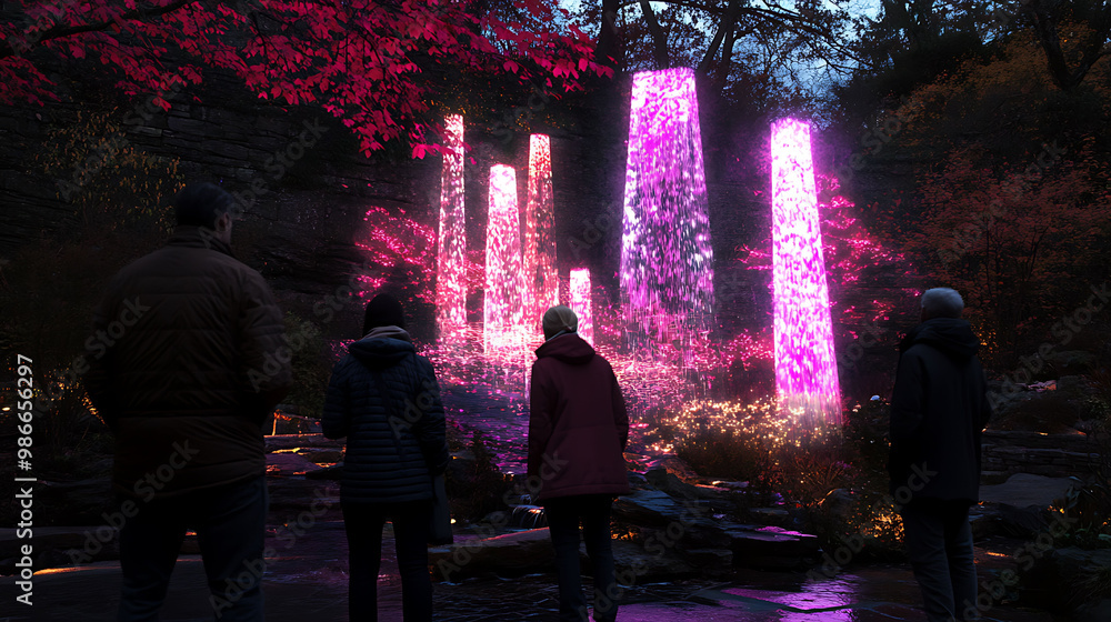 Natureinspired AR art installation where augmented reality visuals overlay digital nature element onto physical landscapes Natureinspired AR art installation where augmented reality visuals overlay digital nature element onto physical landscapes