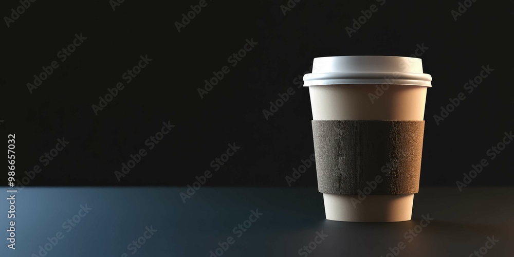 Presents a customizable brand on a coffee cup sleeve, on a black background. Presents a customizable brand on a coffee cup sleeve, on a black background.