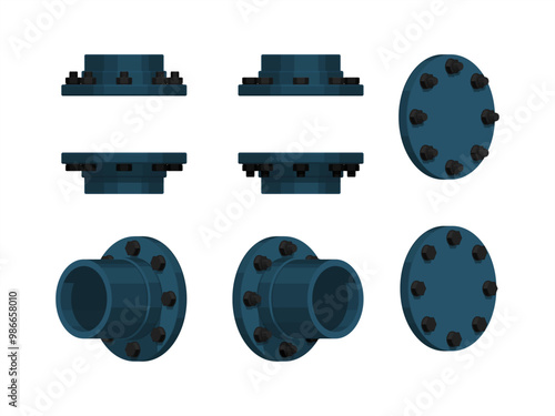 set of flange assembly on white background
