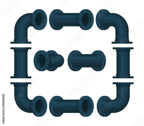 set of pipe with flange on white background