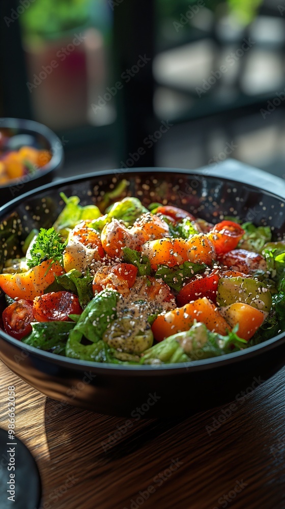 Fresh Green Salad with Tomatoes and Sesame Seeds Fresh Green Salad with Tomatoes and Sesame Seeds