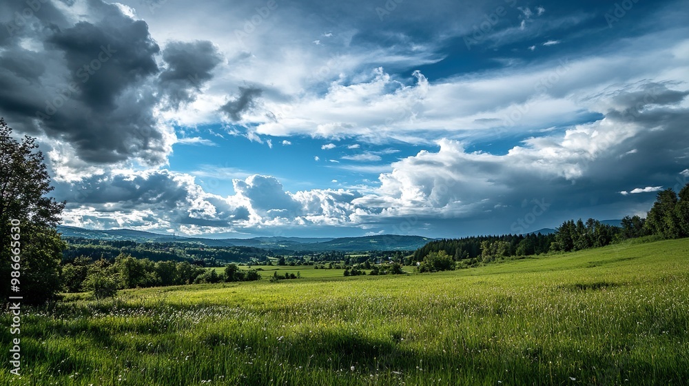 A field of grass with a cloudy sky in the background A field of grass with a cloudy sky in the background