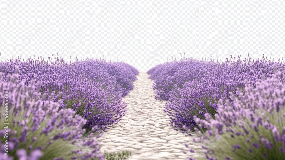 Naklejka premium A path runs through a field of lavender flowers