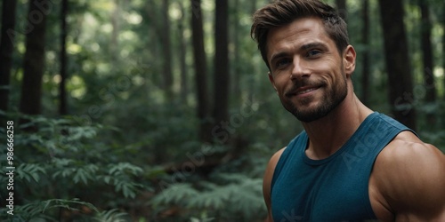 Exploring nature's beauty with a fitness enthusiast in a lush forest setting during daylight hours.
