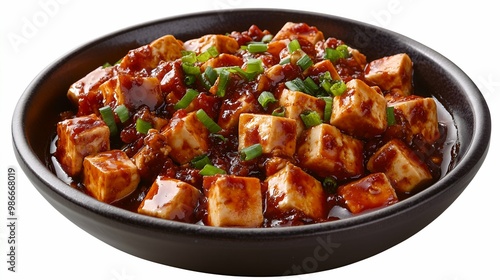 Delicious Mapo Tofu in a Black Bowl - Authentic Chinese Cuisine