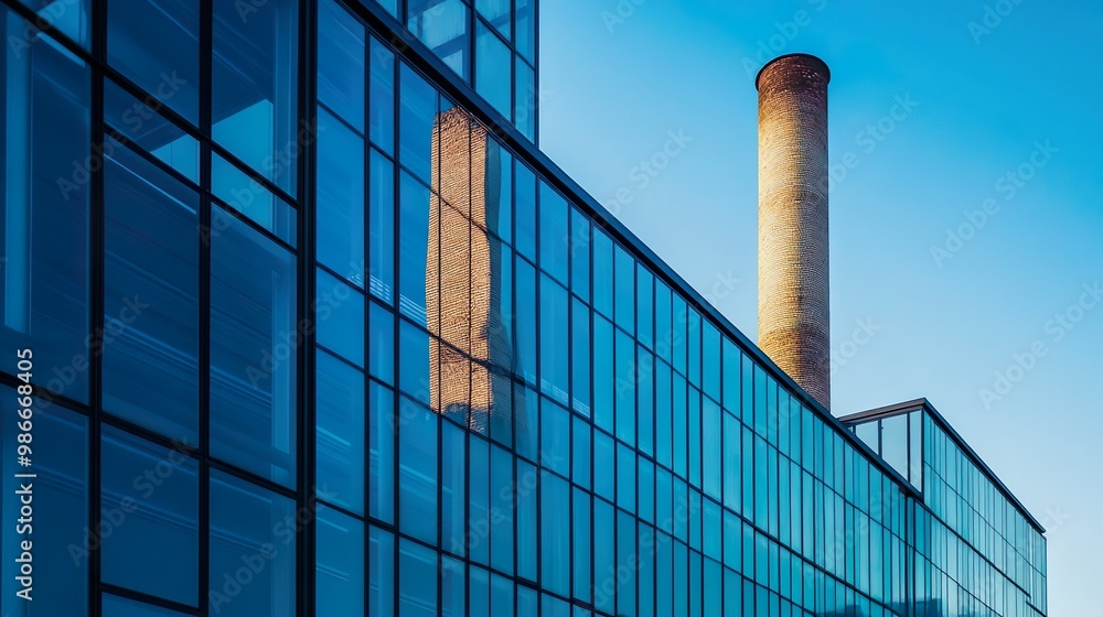 Obraz premium A tall building with a large chimney on top