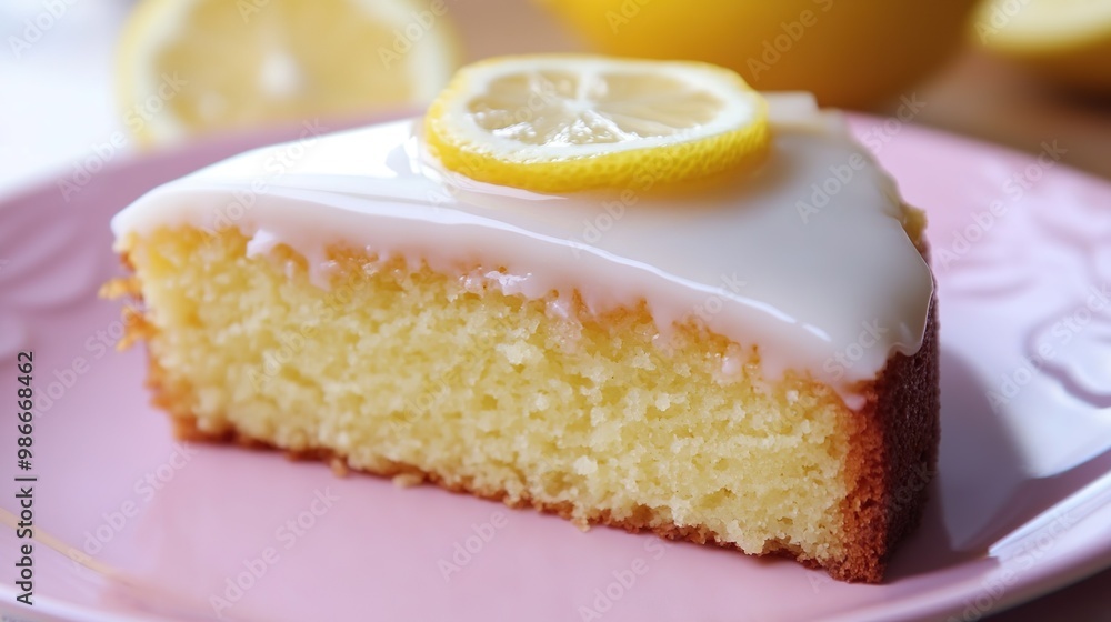 A slice of lemon cake with a lemon wedge on top A slice of lemon cake with a lemon wedge on top