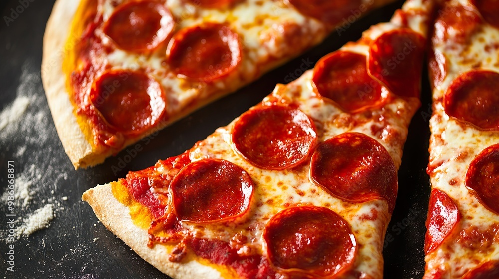 A slice of pepperoni pizza with a few slices missing A slice of pepperoni pizza with a few slices missing