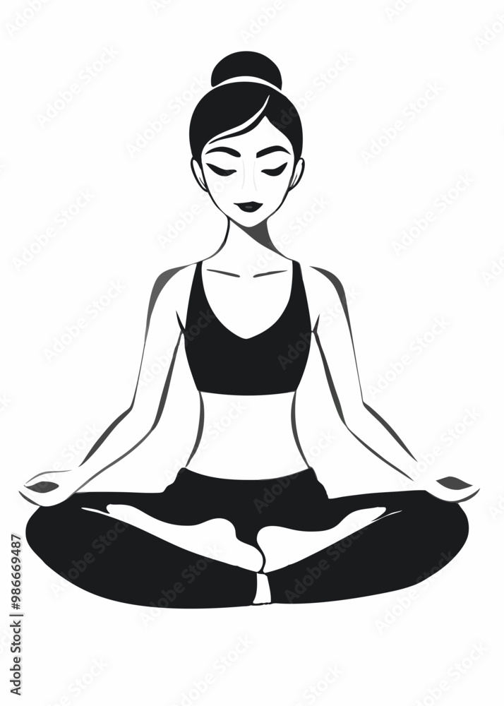 Yoga woman silhouette meditating in lotus position with calm expression Yoga woman silhouette meditating in lotus position with calm expression