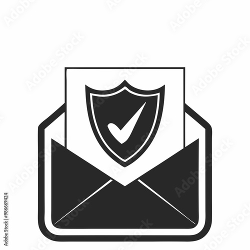 Verified email icon with a shield and check mark inside an envelope, representing secure communication, graphic design
